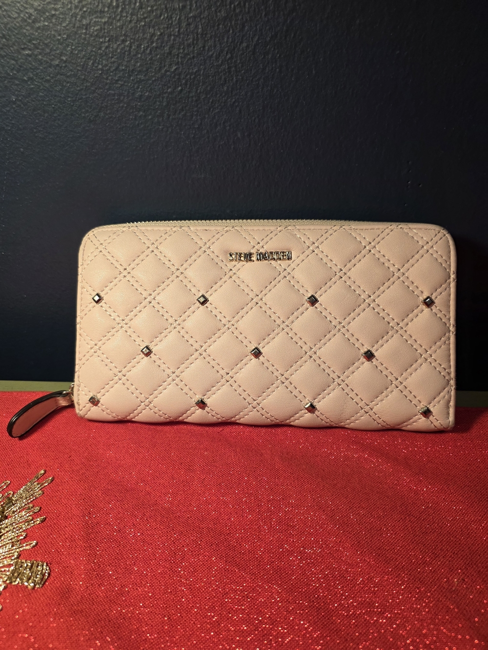 Steve Madden Quilted Zip-Around Wallet in Light Pink